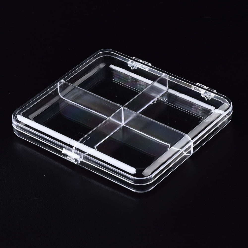 20pc Polystyrene Bead Storage Containers with 4 Compartments Organizer Boxes and Hinged Lid for Jewelry Beads Hook Small Accessories Rectangle Clear 10.8x9.8x1.7cm