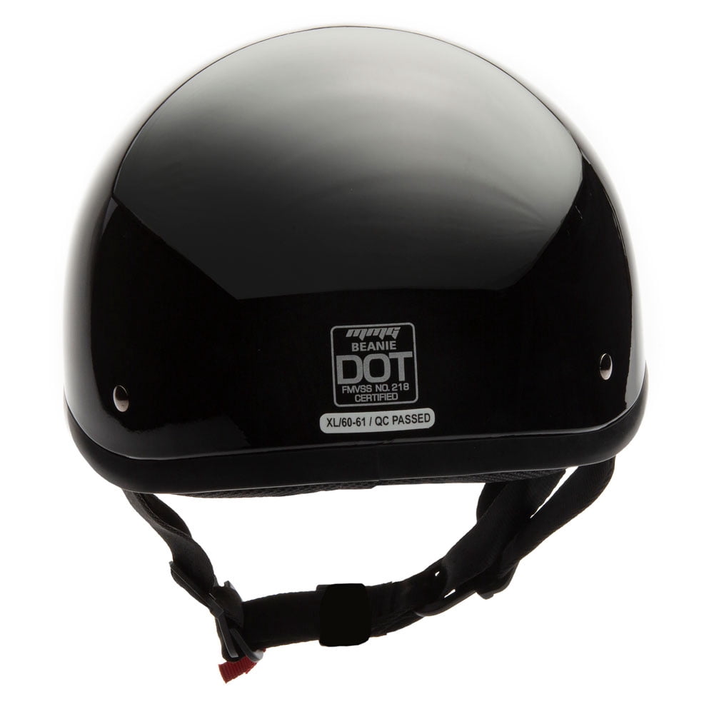 MMG Motorcycle Half Helmet Beanie DOT with goggles Gloss Black (Medium) Model 29