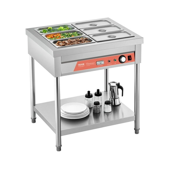VEVOR 6-Pan Commercial Food Warmer, 6 x 1/3 Pans Electric Steam Table, 1500W Professional Buffet Catering Food Warmer with Undershelf, Stainless Steel Server