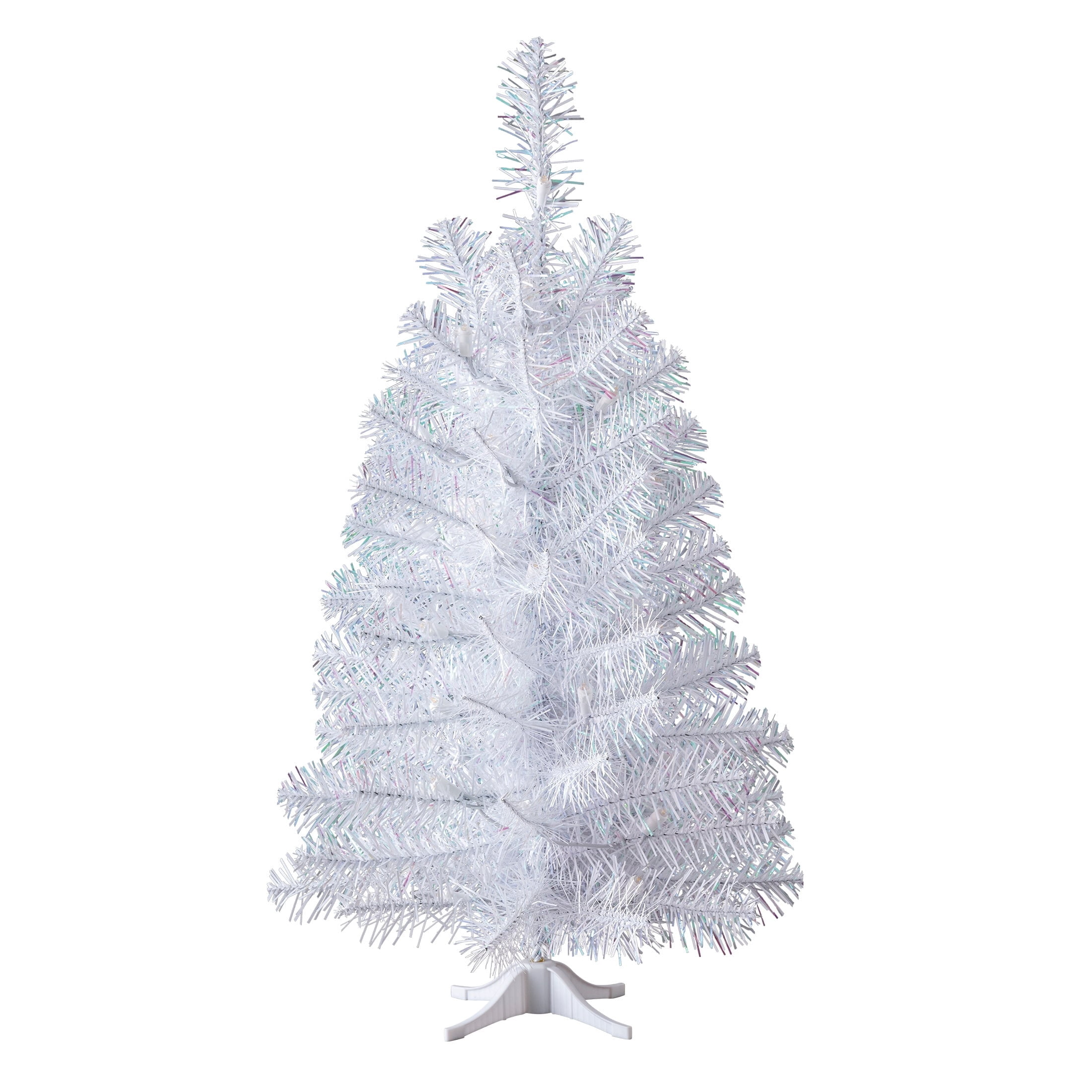 2' Small Pre-Lit Noble Spruce Iridescent White Artificial Christmas Tree with 35 Warm White LED Lights and Stand, by Holiday Time