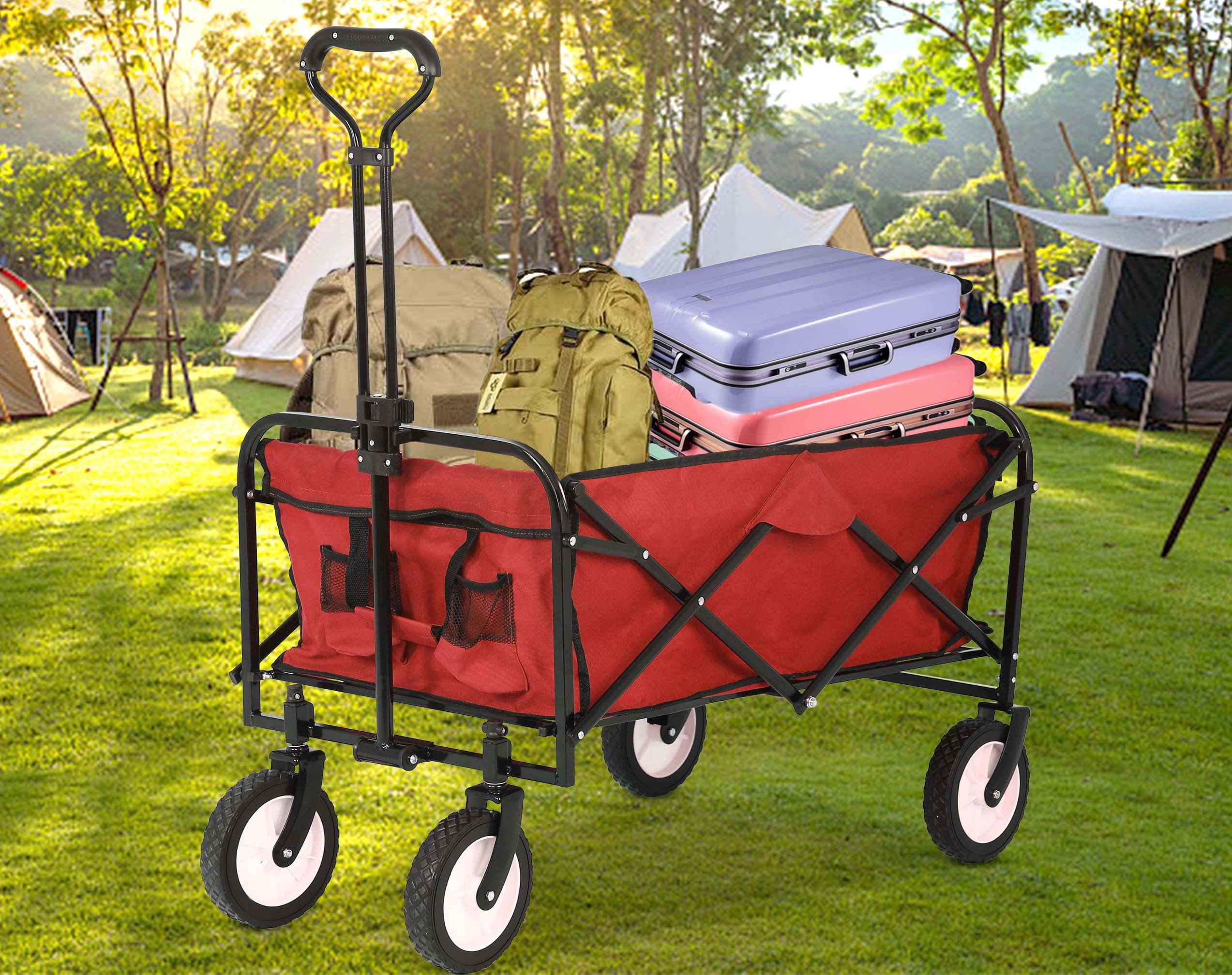 YRLLENSDAN Collapsible Garden Cart with Wheels, Folding Garden Carts