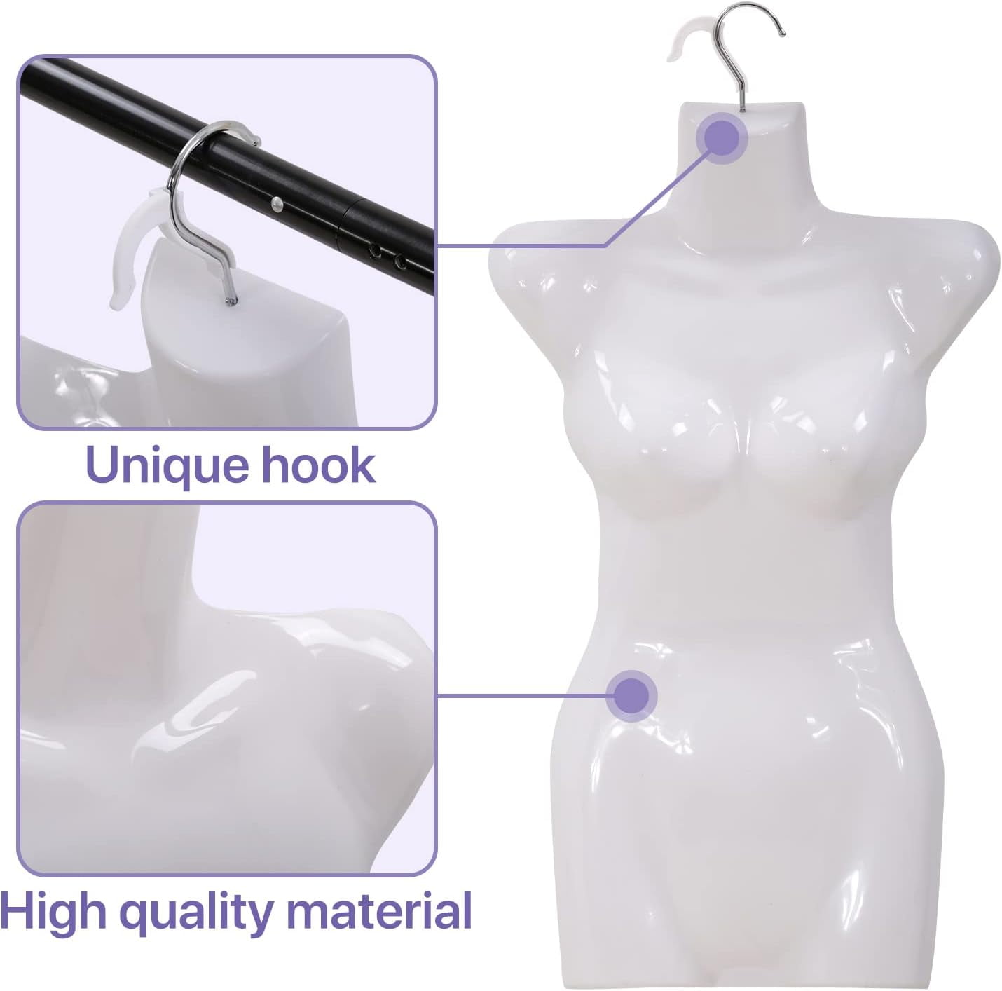 Dkelincs 4PCS Female Mannequin Torso 27"H Clothing Form Sewing Manikin Dress Model Display with Metal Hook, White