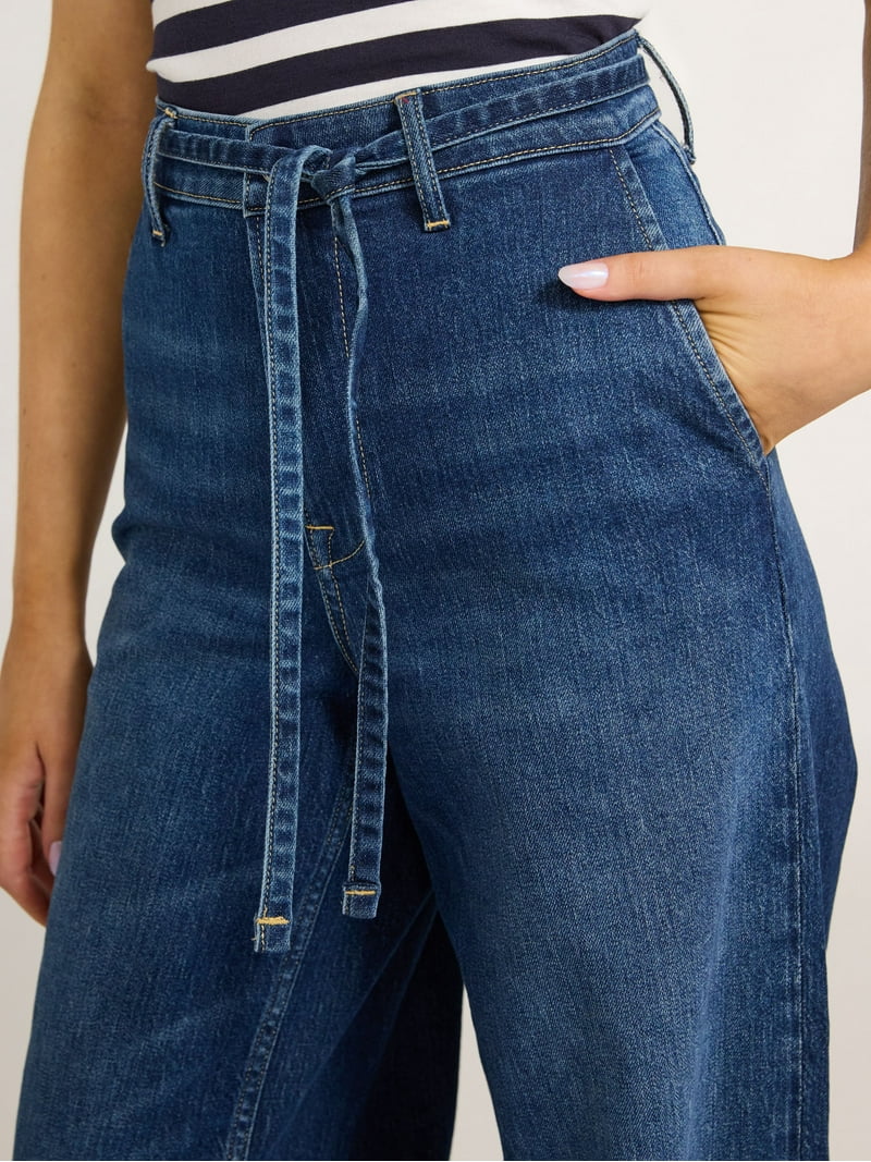 Free Assembly Women's Belted Wide Leg Trouser Jeans, 31