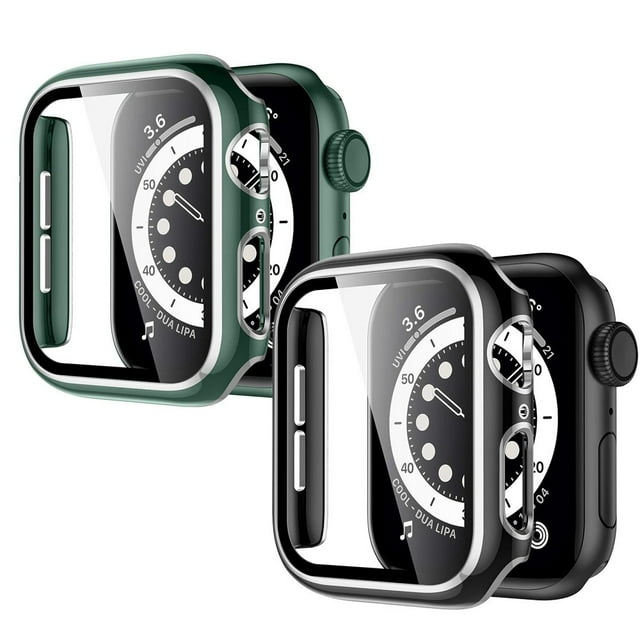 2 Pack Cases Compatible with Apple Watch Case 41mm Series 7 Built in Tempered Glass Screen Protector Ultra-Thin Bumper Full Coverage iWatch Protective Cover for Men Women