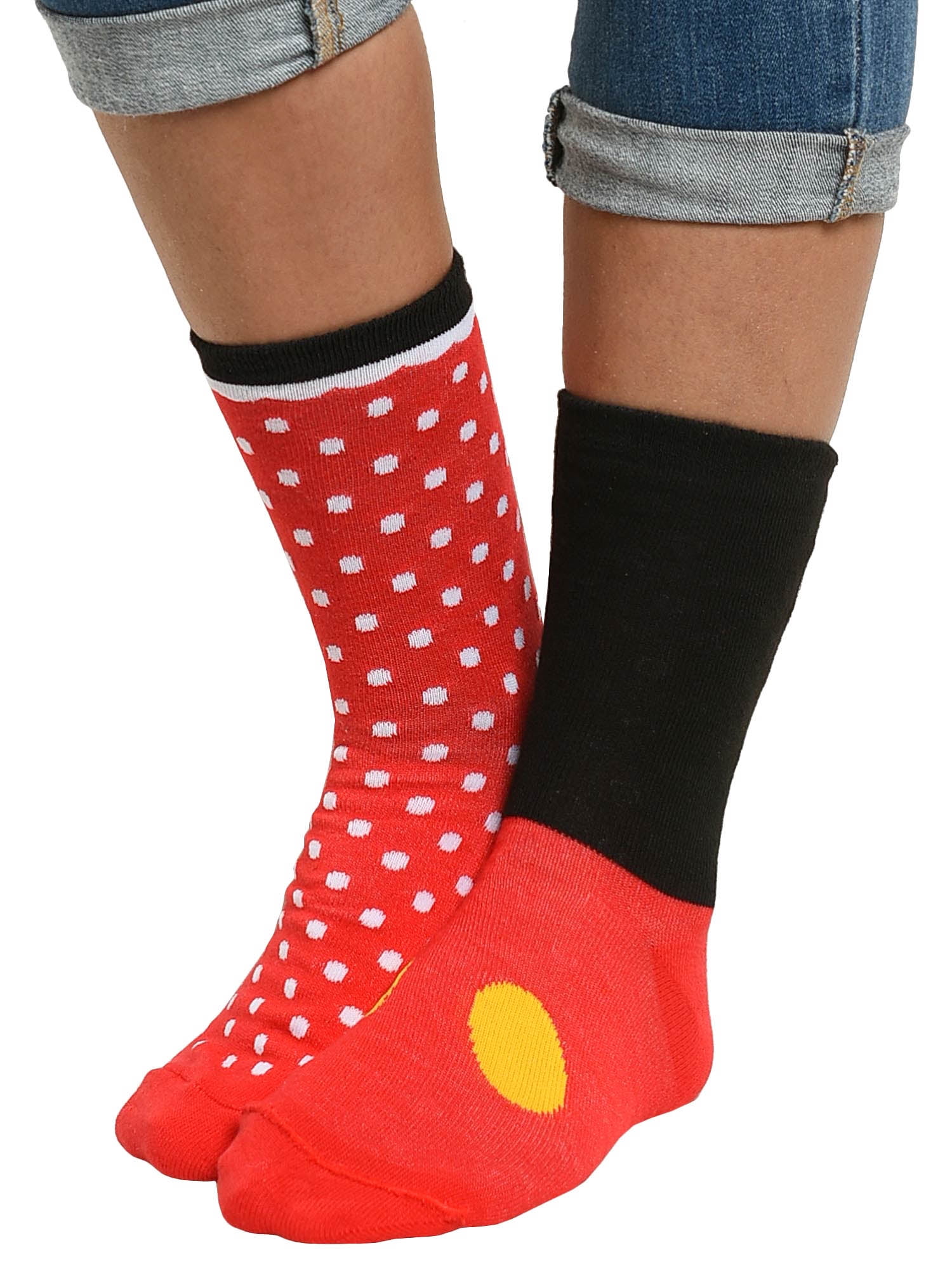 Disney Minnie Mouse Crew Socks 3 Pack Womens Black//Red Character Sock