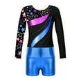 thumbnail image 3 of Zaldita Kids Girls Printed Dance Outfits Long Sleeves Gymnastics Leotard and Shorts Clothes Set Royal Blue 4, 3 of 7