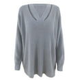 thumbnail image 3 of Abcnature Women Solid Color Loose Knit Sweater Temperament Stitching V-neck Tops Plus Size Tops for Ladies Autumn Winter Casual Loose Tunic Blouse Gray M, 3 of 6
