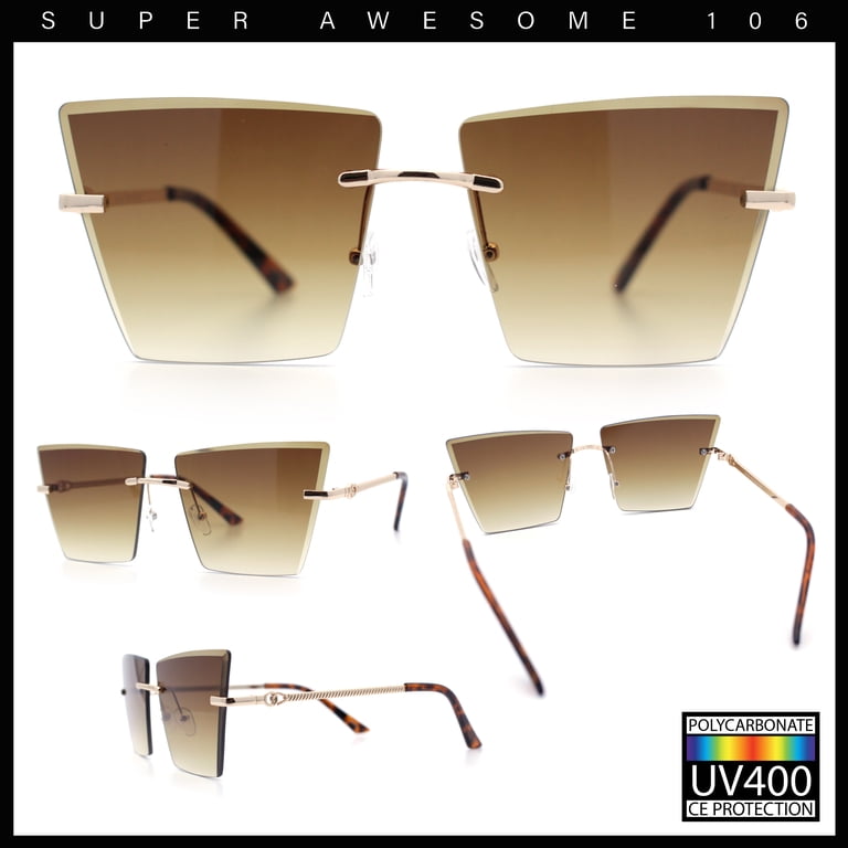 Womens Beveled Large Square Rectangle Rimless Cat Eye Luxury 