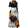 thumbnail image 1 of Enjoytime Robes d'Halloween pour Femmes Vintage Imprimé Manches Longues Col Rond Longue Robe Patchwork Élégante Robe d'Invitée de Mariage Orange P, 1 of 4