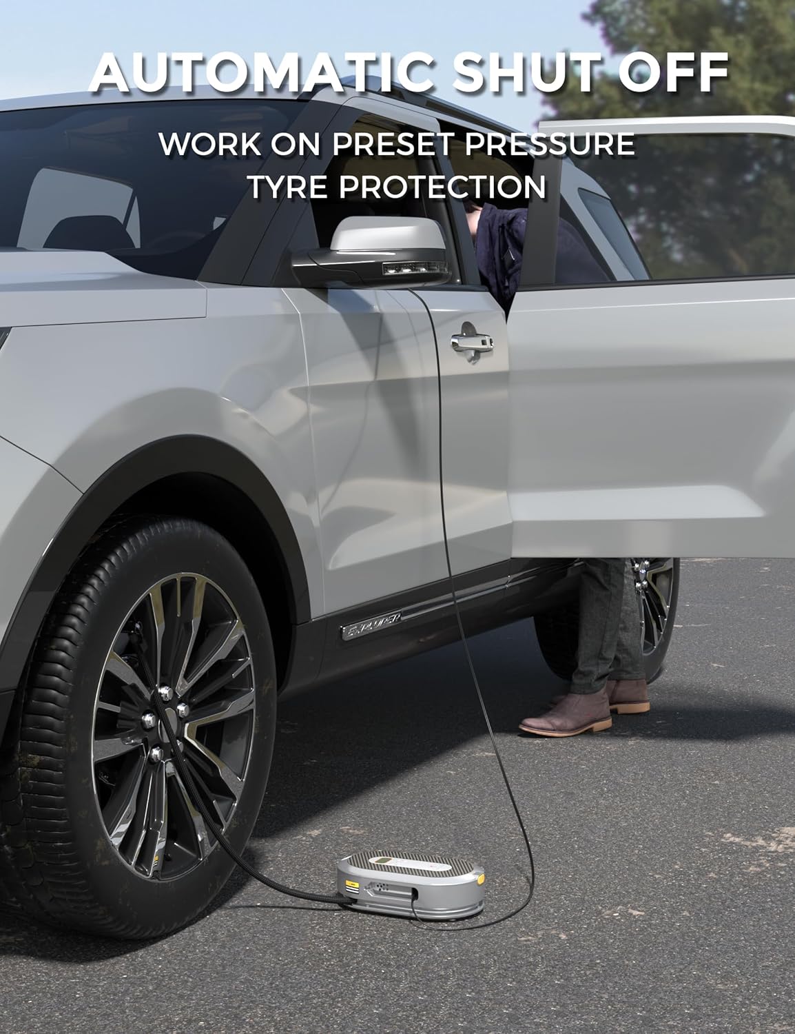 Giraffe Tools Retractable Air Compressor-Car Tire Inflator Portable, 13ft length, 150PSI 12V