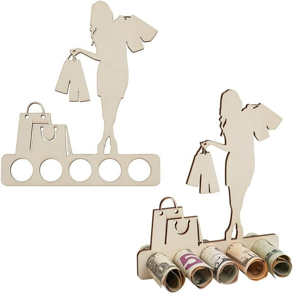2pcs Wood Money Gift Holder Unfinished Wooden Money Holder Shopping Women Money Holder Birthday Money Gift Holder Unique Cash Holder for Anniversary Graduation Party - 5.9x4.9x0.1 inch DIY