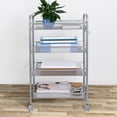 thumbnail image 3 of 4 Tier Rolling Cart with Honeycomb Mesh Baskets, Metal Utility Carts with Lockable Wheels and Hooks, Multifunction Storage Cart Organizer for Bathroom, Bedroom, Pantry, Kitchen, Home, Office (Silver), 3 of 9