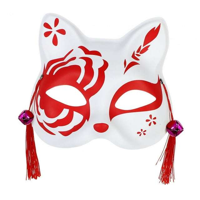 Yinanstore Demi-Visage Chat Drôle Halloween pour Fête Jeu de Rôle Rouge et Blanc