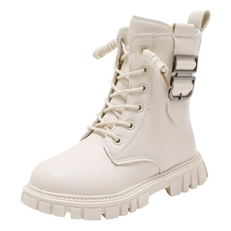 Kureaily Children Flat Comfortable Soft Soled Boots Fashionable Outdoor Warm Boots Lace up Running Shoes Girls Size Shoes 5-5.5 Years