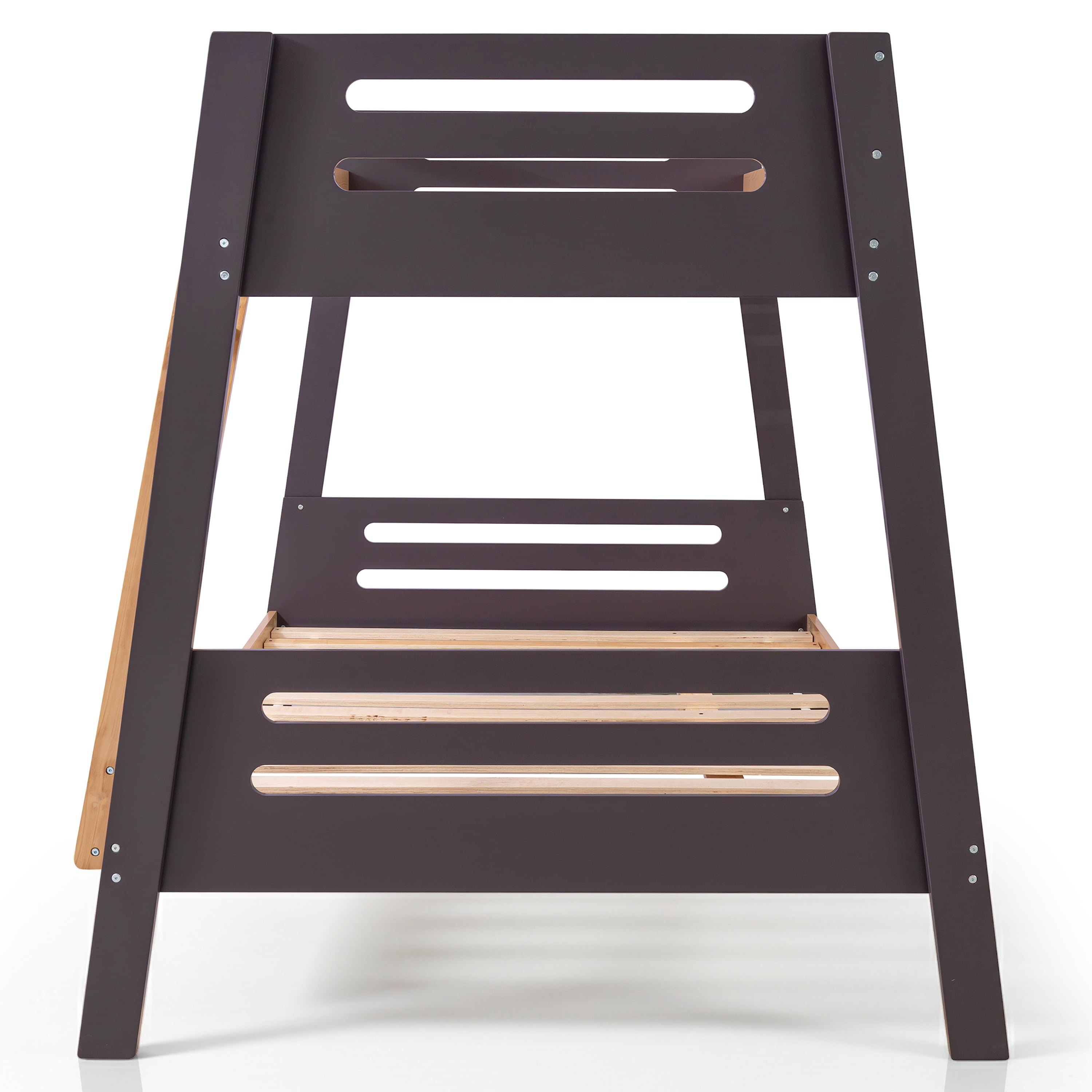 Furniture of America Emmie Kids Solid Wood Twin over Full Bunk Bed with Angled Ladder, Mauve and Oak