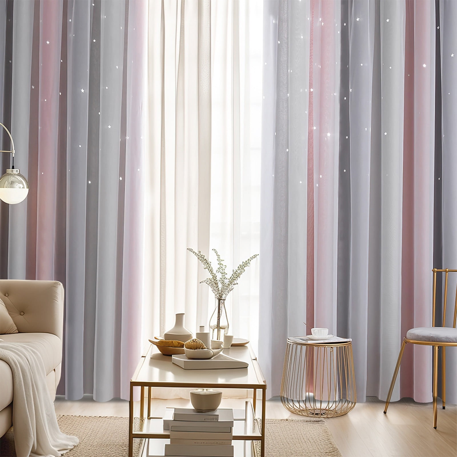 Ombre Rainbow Blackout Curtains for Girls Bedroom Living Room Darking Stripe Double Layer Star Cut Out Wall Home Decor Gradient Grommet Window Curtains (1 Panel, 39.37×51.18in)