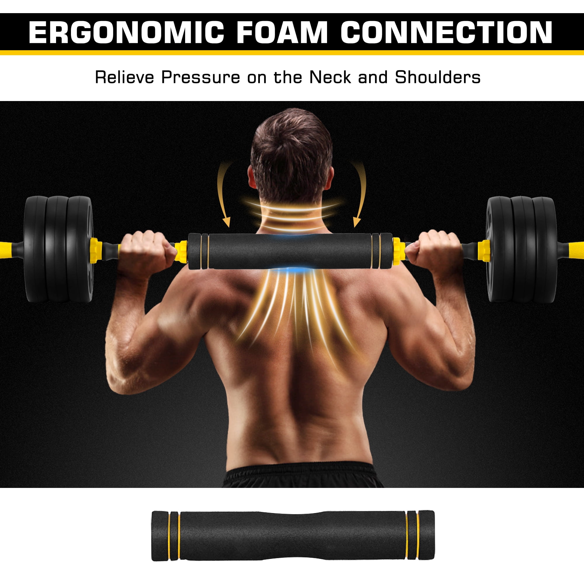 FIXTECH 66 Lbs Adjustable Weight Dumbbell Barbell Set, 4-In-1 Free Weight Combination with Curved Bar Connector for Women Men Workout Fitness, Yellow