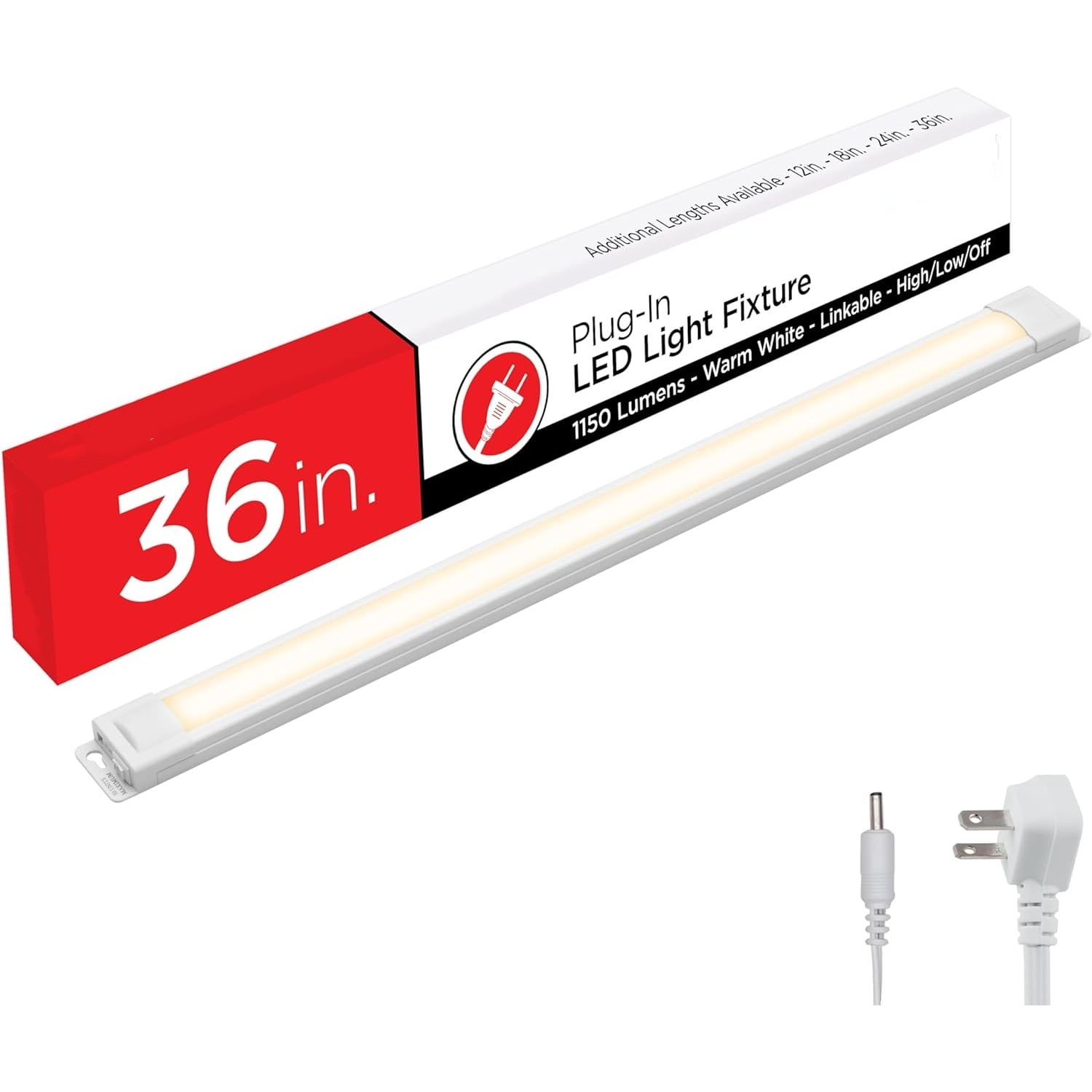 36 inch Plug-in Linkable Under Cabinet Lights, High/Low/Off, Warm White Light (2700K), LED Under Cabinet Lighting, Under Counter Lights for Kitchen, 44108
