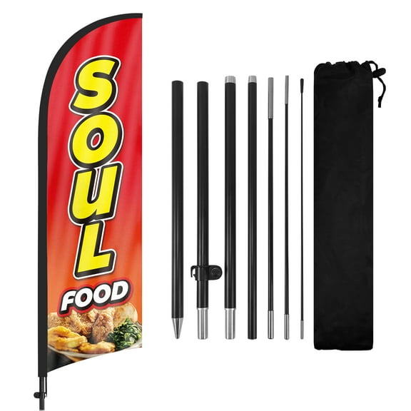QSUM Soul Food Feather Flag Kit,8.2FT Soul Food Restaurant Advertising Banner, Restaurant Business Signs,Soul Food  Swooper Flag