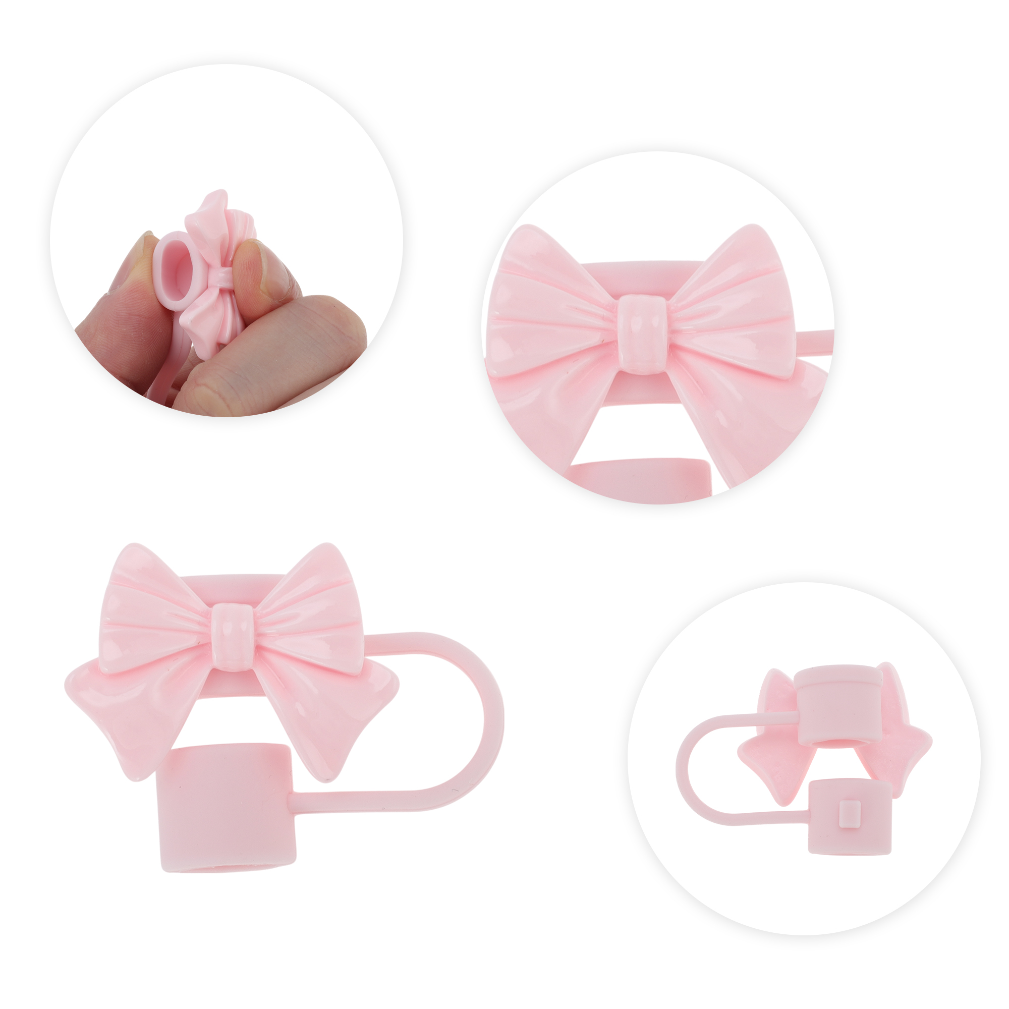 Unique Bargains 4Pcs Bow Straw Cover Cap Silicone Straw Covers Light Pink