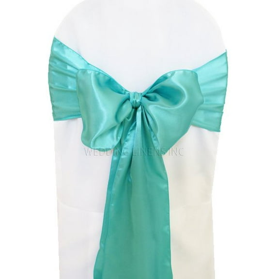 Wedding Linens Inc. (10pcs) 8" x 108" Satin Chair Sashes Chair Sash Bow ties for Wedding Party Catering Banquet Decoration Events - Pool Blue