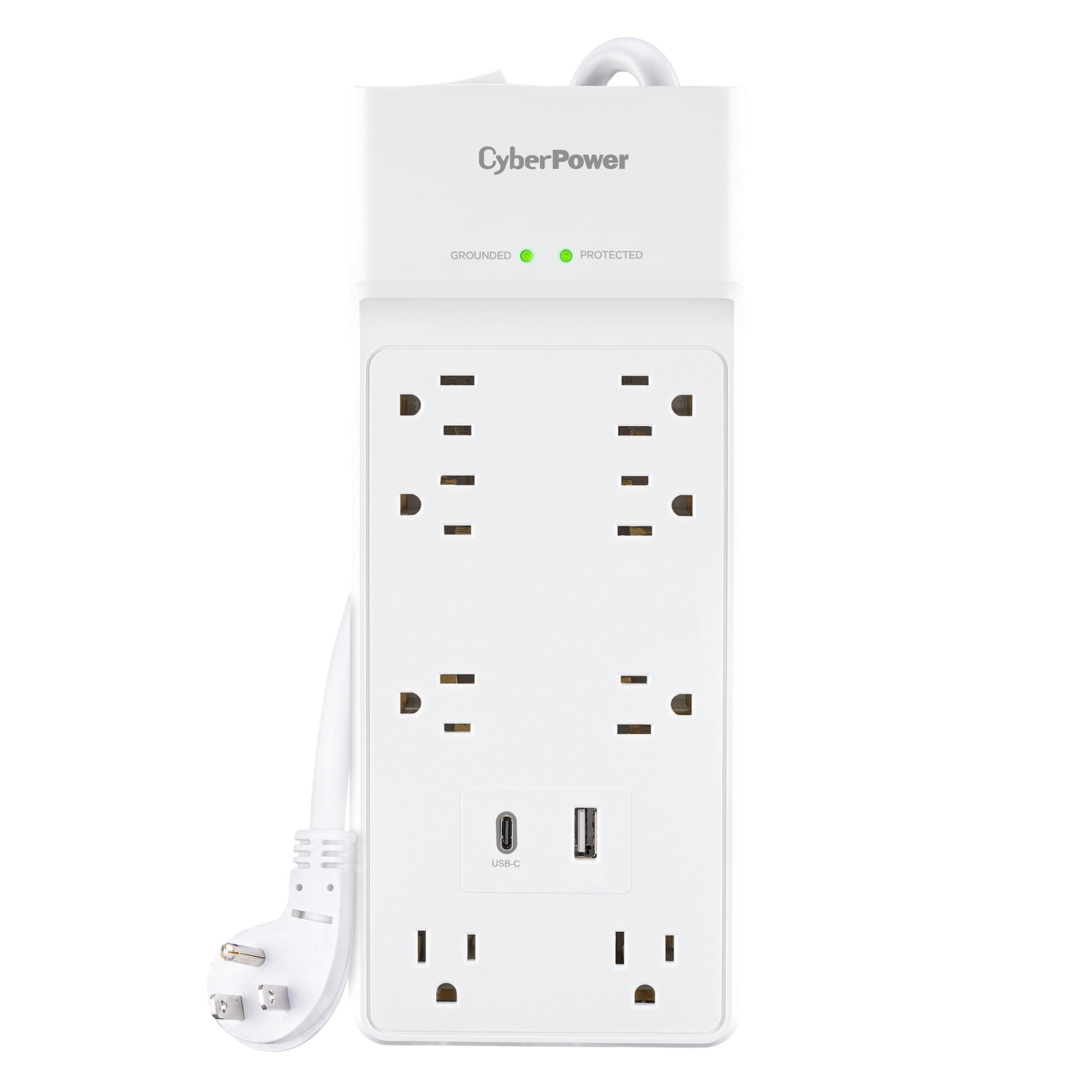 CyberPower 8-Outlet and 2-USB Port 2,400-Joules Home and Office Surge Protector Power Strip, 6-Ft. Cord with 45° Offset Flat Plug, P806UC15