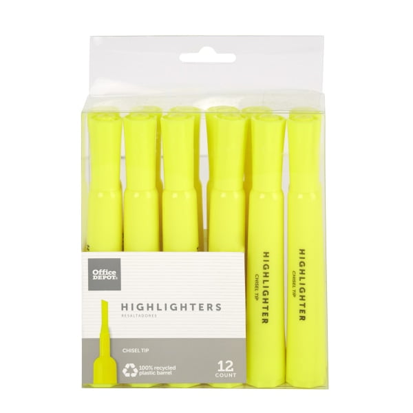Office Depot ChiselTip Highlighter, 100 Recycled Plastic, Pack Of 12