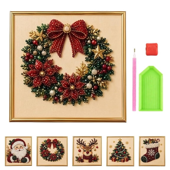 DIY Christmas Pearl Diamond Art Painting Art Kit with Frame,Holiday Christmas Wall Decor Art Kit for Handmade Gifts