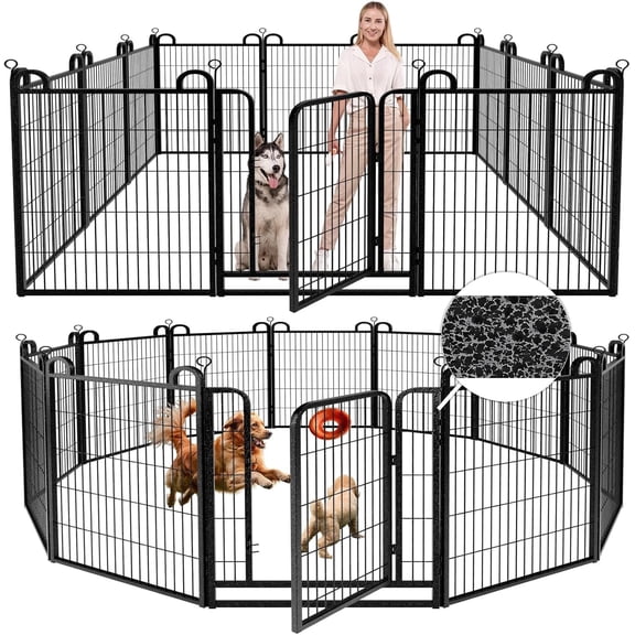 Dog Playpen Outdoor Extra Wide 12 Panels Heavy Duty Dog Fence 40" Height Anti-Rust with Doors Portable for RV Camping Yard, Total 27FT, 58 Sq.ft, Snowy Black