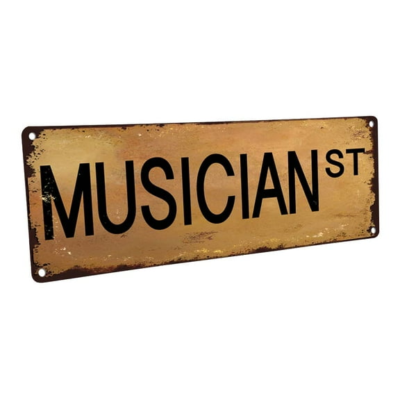 Musician Street 4"x12" Metal Sign, Wall Décor for Studio and Office