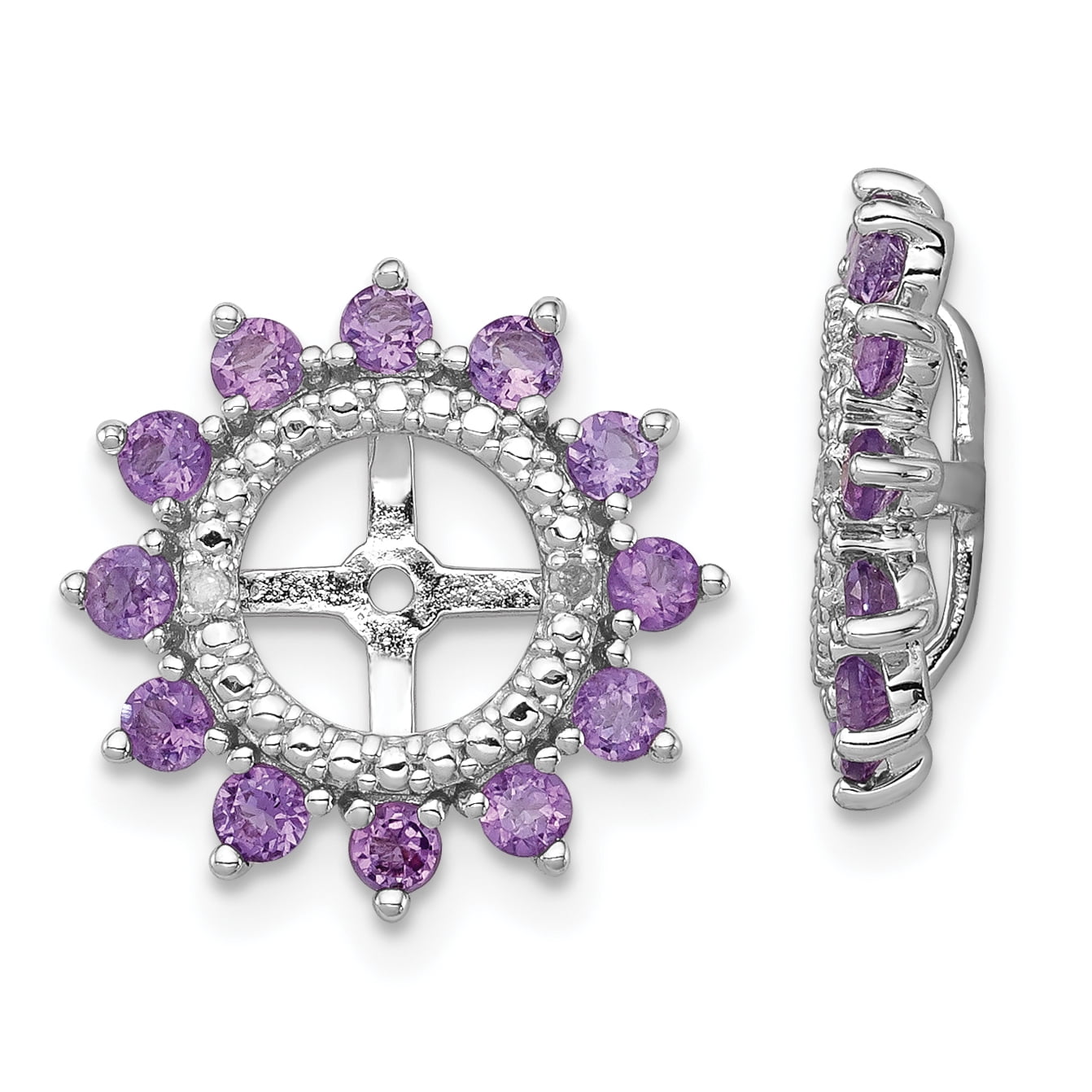 Earring Jackets Sterling Silver Rhodium Diam. & Amethyst Earring