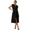 thumbnail image 3 of Womens Summer Casual Dress V Neck Cap Sleeve Zipper Front Flowy Midi Dress with Pockets black L, 3 of 8