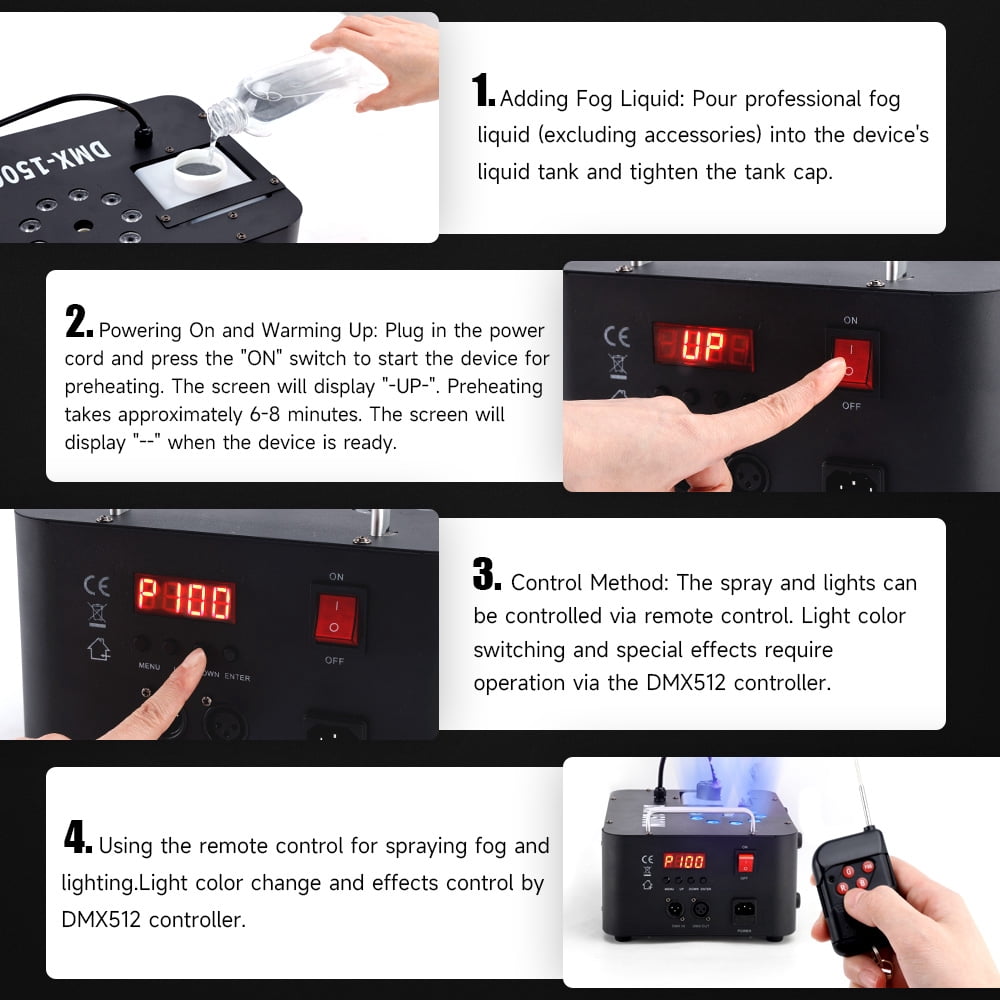 VIPQV Fog Machine 1500W, Wedding Smoke Machine with Remote Control and LED Light for Christmas Thanksgiving Party Stage