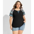 thumbnail image 4 of CASSIE LIZ Plus Size Womens Tops 4X Summer Crew Neck Shirts Blue Fashion Short Sleeve Tee Loose Fit Colorful Striped Raglan Tunics Spring Blouses Casual Pullovers 4XL 24W 26W, 4 of 5