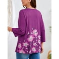 thumbnail image 6 of SHOWMALL Plus Size Floral Tops for Women, 3/4 Sleeve Button V Neck Vacation Tunic Blouse, Plum Hibiscus Border Print, Size 5X, 6 of 6