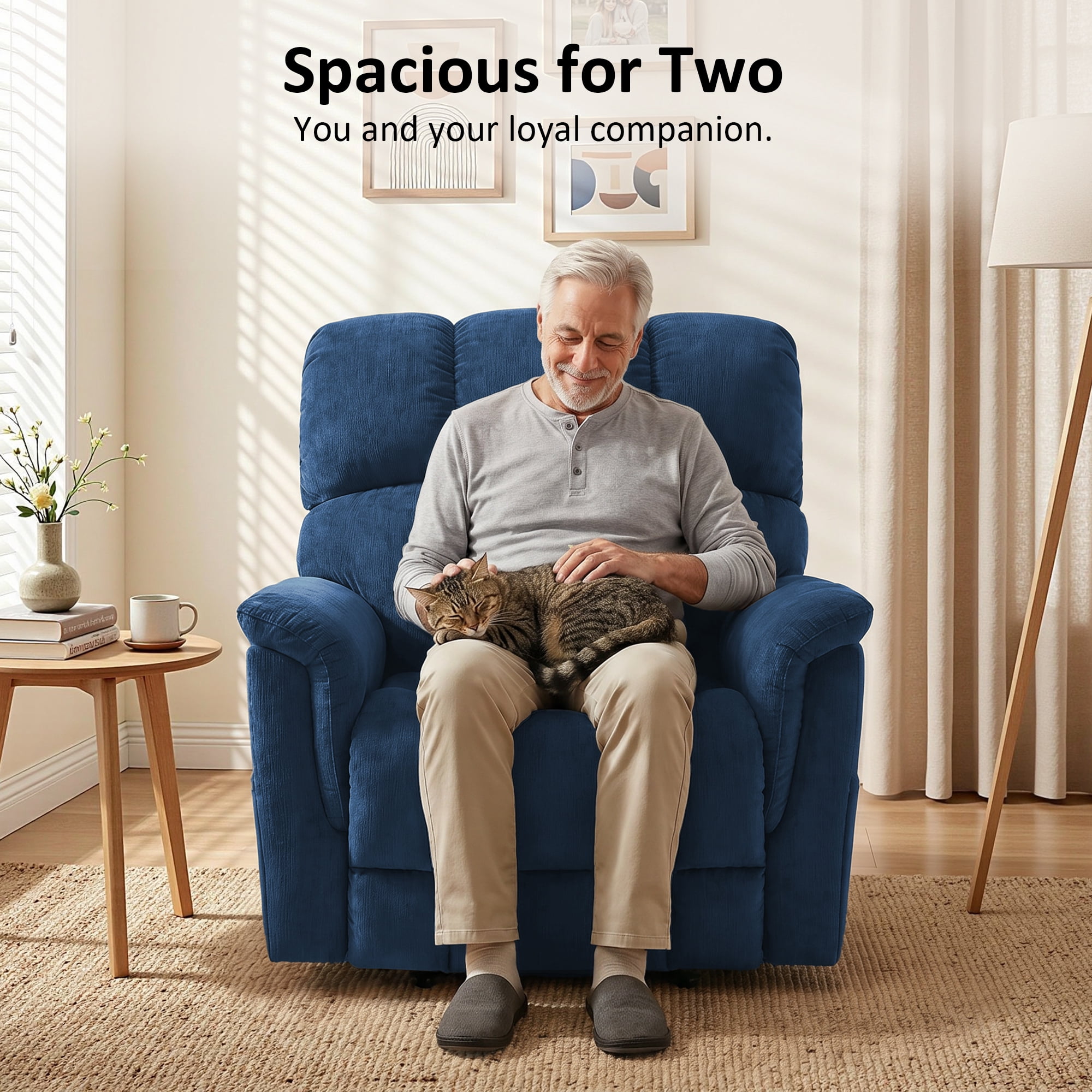 MCombo Oversized 24.8" Seat Width Large Dual Motor Power Recliner Lift Chair for Tall Elderly, Infinite Position, Navy Fabric