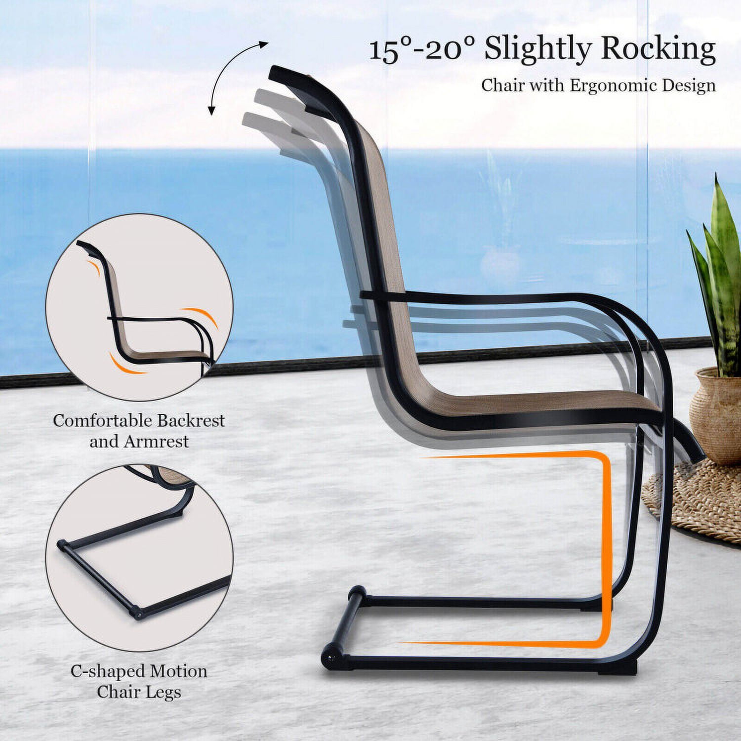 Aimee Lii 2 Pieces Patio Dining Chairs with C spring motion High Backrest Armrest, Outdoor Patio Set Aimee Lii 2 Pieces Patio Dining Chairs with C spring motion High Backrest Armrest, Outdoor Patio Set