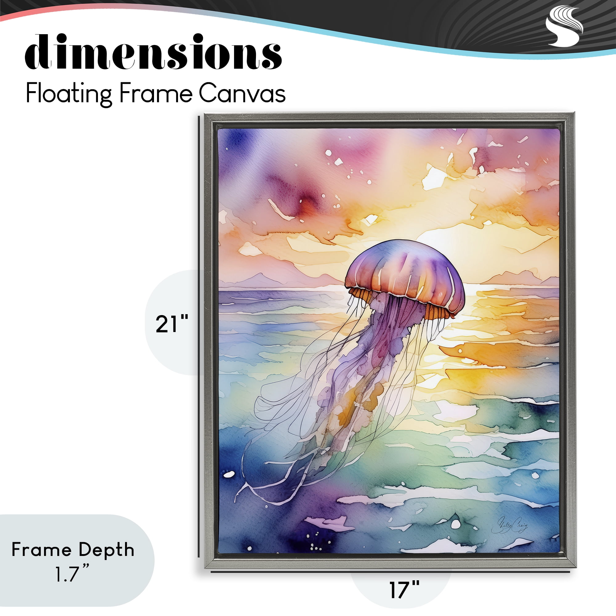 Stupell Industries Celestial Drift Jellyfish Gray Framed Floater Canvas Wall Art, design by Shelly Craig
