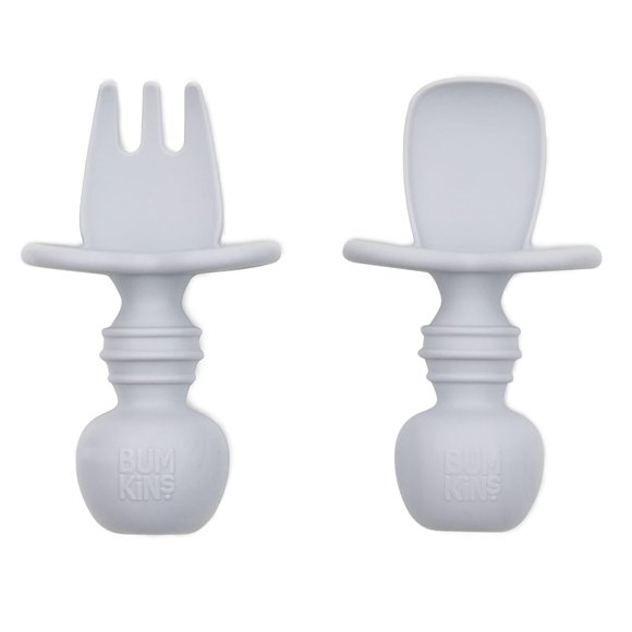 Juego de utensilios para bebés Bumkins Chewtensils de silicona para 6 meses, gris