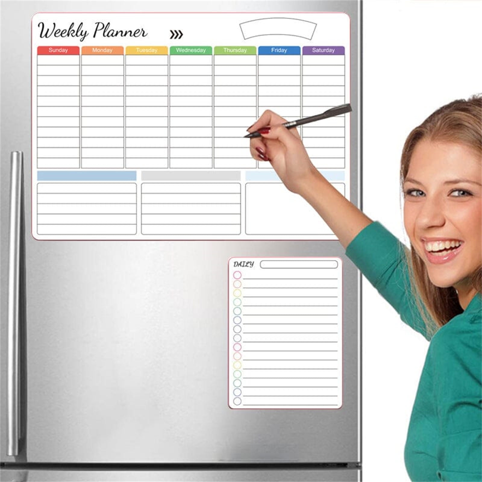 Magnetic Fridge Calendar Set,3 Pack Magnetic Whiteboard Stickers for Fridge, Study Planner Message Boards, Easy-Erase Markers Included, Perfect for Family Organization, Kids Teachers White