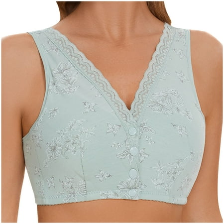 Tumotour Front Open Bras For Women Lace Pattern Wirefree Button Closeure Breathable Gathering Bra Nursing Underwear Non Steel Ring Underwear Solid Color Shoulder Strap Women Daily Bras