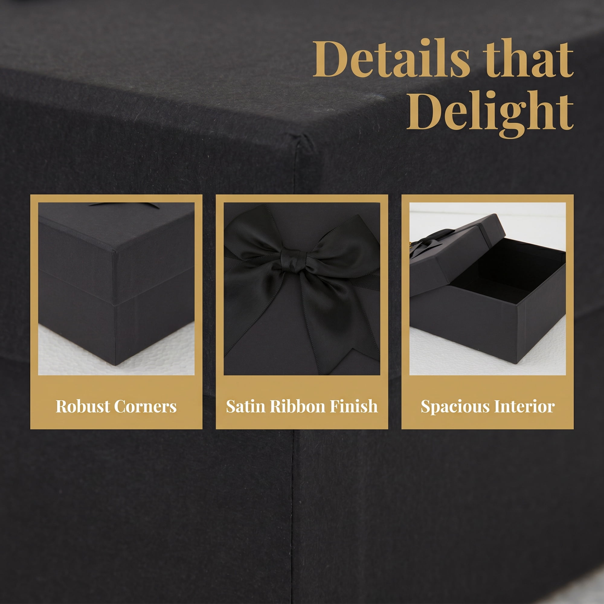 Unique Bargains Elegant Rigid Present Box with Lids Black 5.9"x5.9"x2.8"