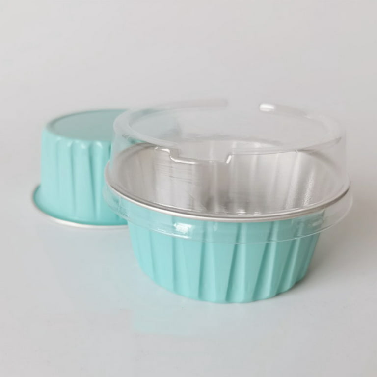 50 Pcs Mini Square Baking Cups with Lids,5oz Aluminum Foil Mini Cake Pans  with Lids,Disposable Ramekins Cake Pans,150ml Dessert Cups Cupcake Pans for