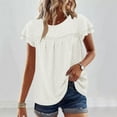 thumbnail image 2 of JGGSPWM Women's Boho Summer Short Sleeve Top with Lace Design Casual Solid Loose Fit Blouse Shirts White S, 2 of 9