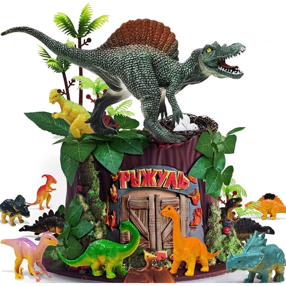 26 PCS Dinosaur s With Dinosaur Eggs, Leaves, Trees - Cake Decorations For Kids Birthday Party