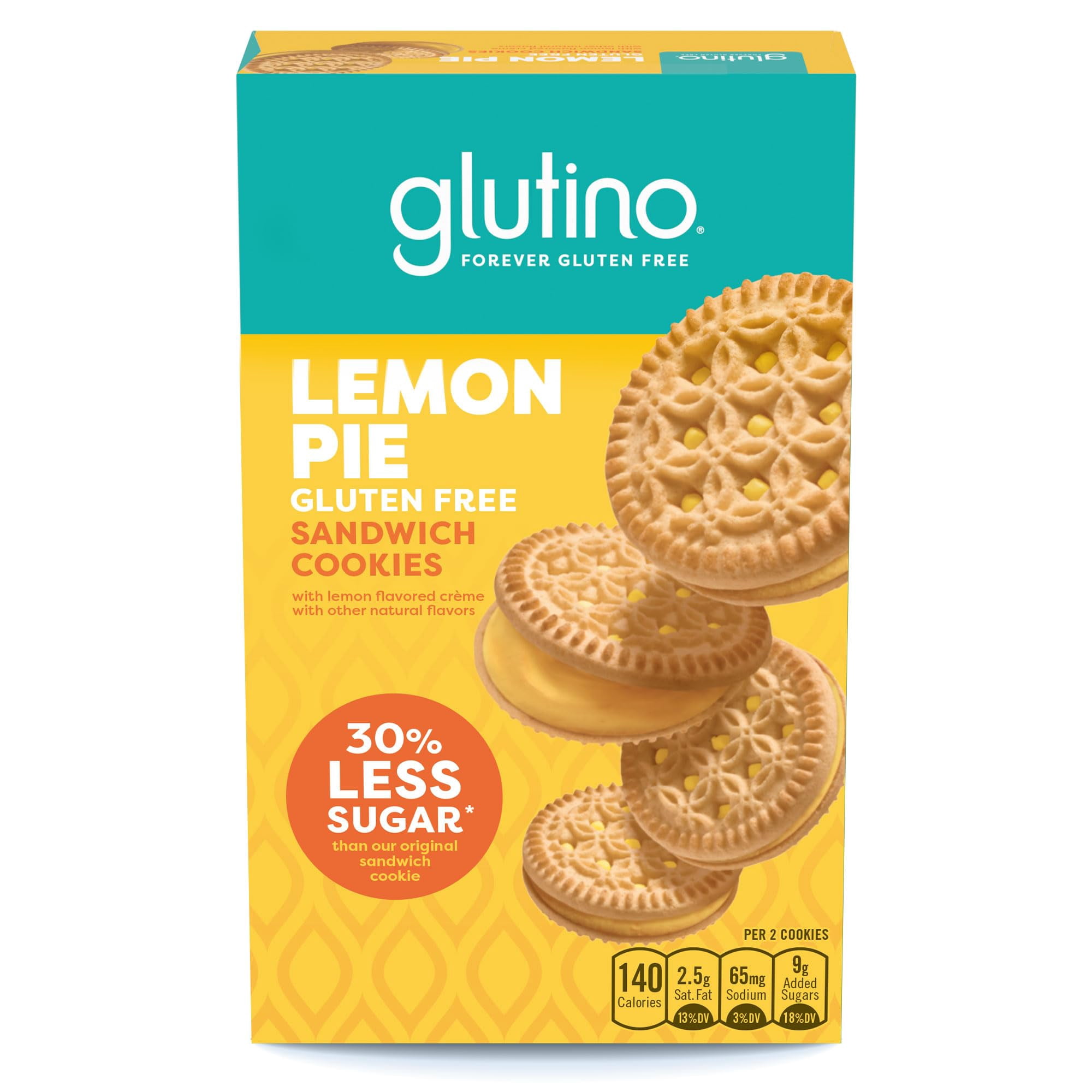 Glutino Gluten-Free Lemon SAF21 Pie Flavored Sandwich Cookies Gluten-Free Snacks 10.5 oz.