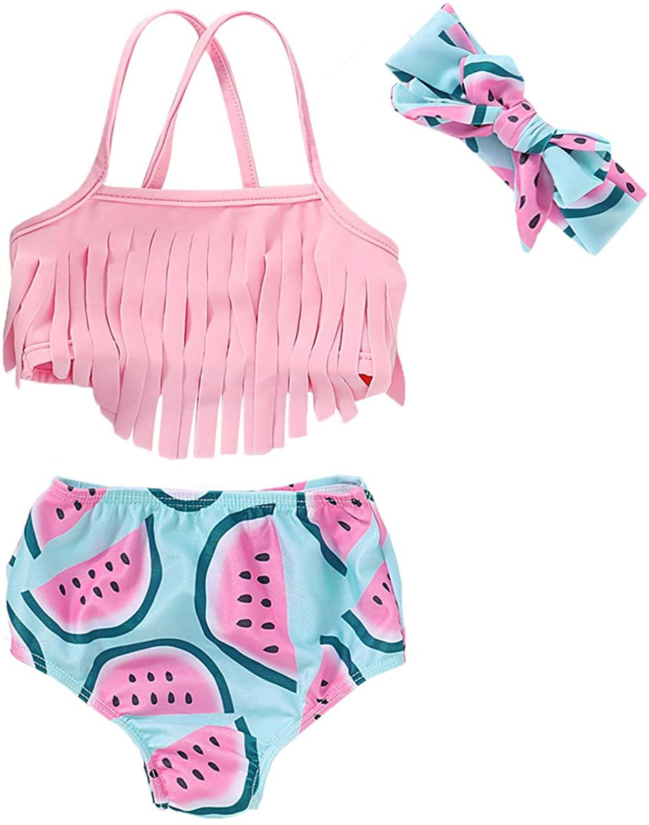 YOUNGER TREE Toddler Baby Girl Swimsuit Dinosaur Tassel Sling Bikini Top+Shorts Bathing Suits Beachwear Summer Clothes 