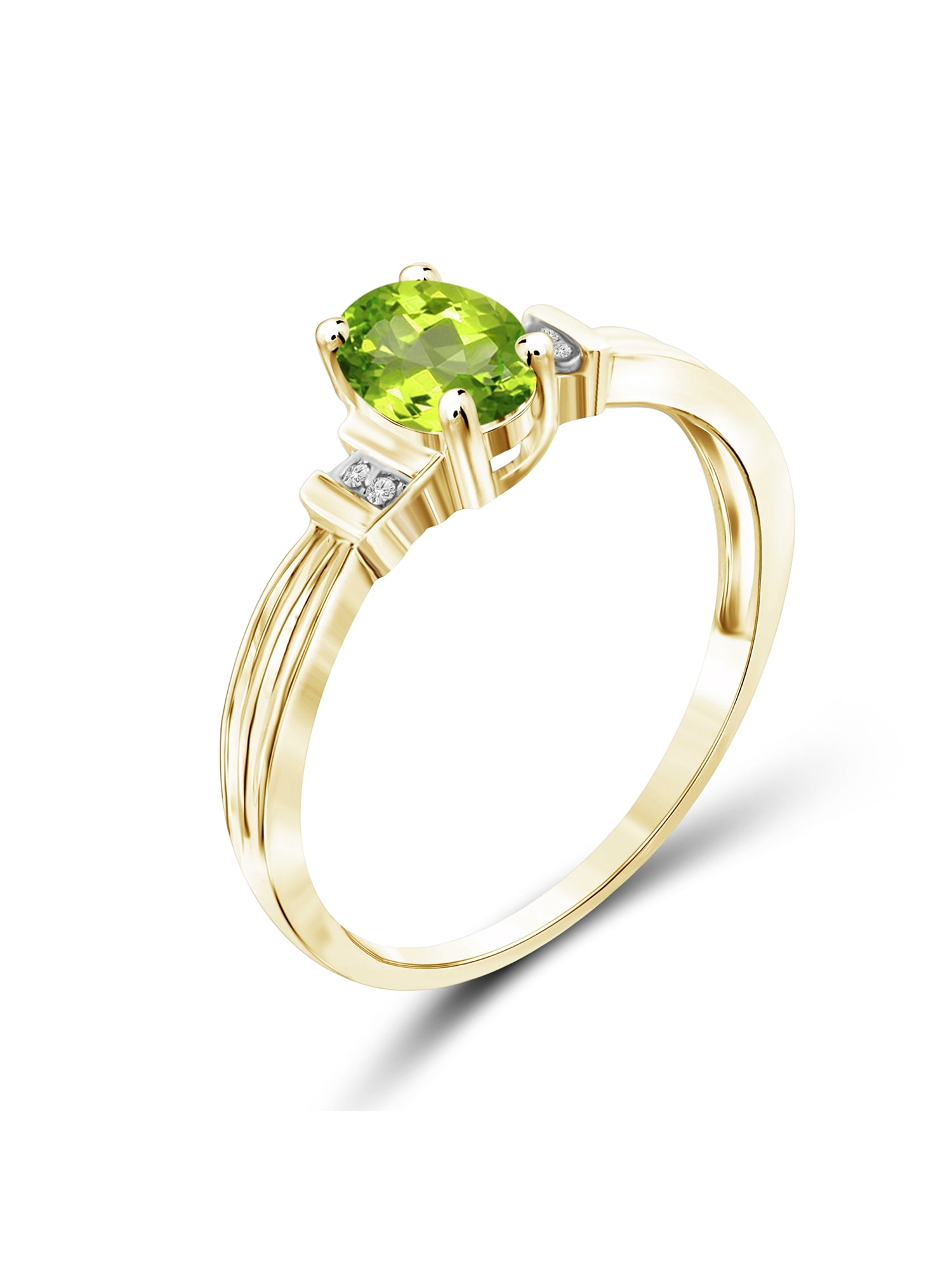 JewelersClub Peridot Ring Birthstone Jewelry – 0.80 Carat Peridot 14K Gold Plated Silver Ring Jewelry with White Diamond Accent – Gemstone Rings with Hypoallergenic 14K Gold Plated Silver Band