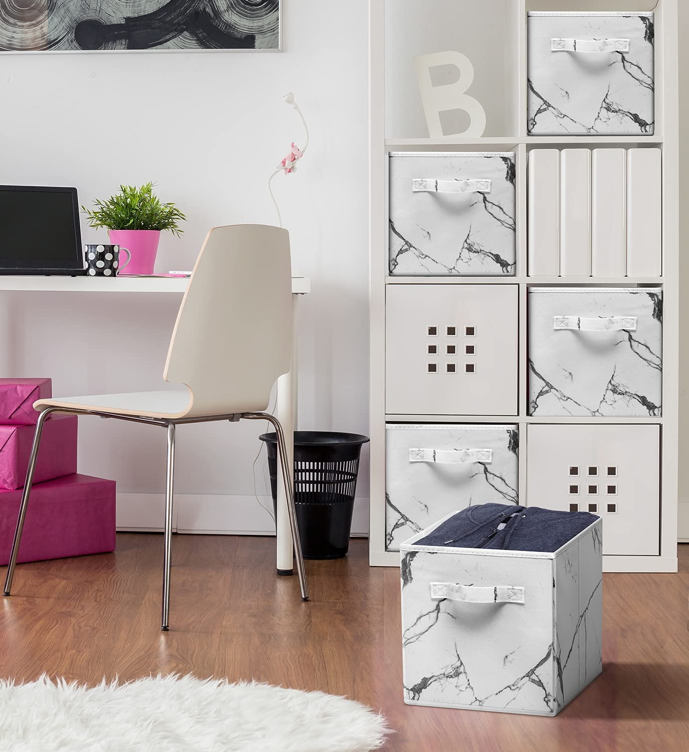Sorbus Foldable Storage Cubes: Adult Organization for Living Room, Closet, Dorm - Marble Print, 4-Pack, White