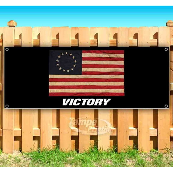 Betsy Ross Flag Black BG Victory 13 oz Vinyl Banner With Metal Grommets